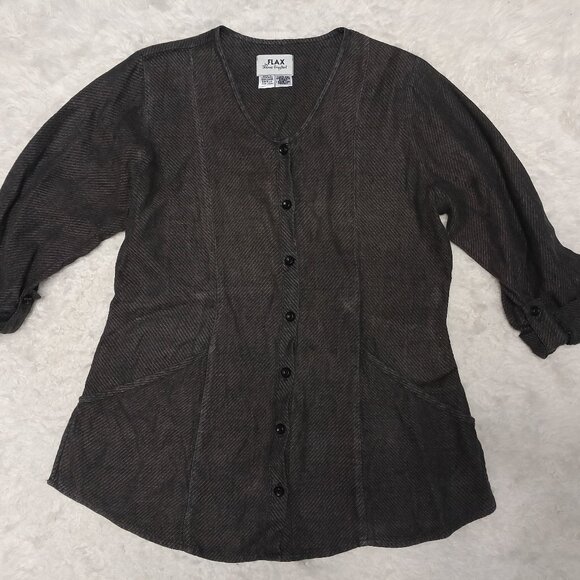 Flax Jeanne Engelhart Brown Blouse Shirt Jacket Button Down Linen Size small - Picture 2 of 7